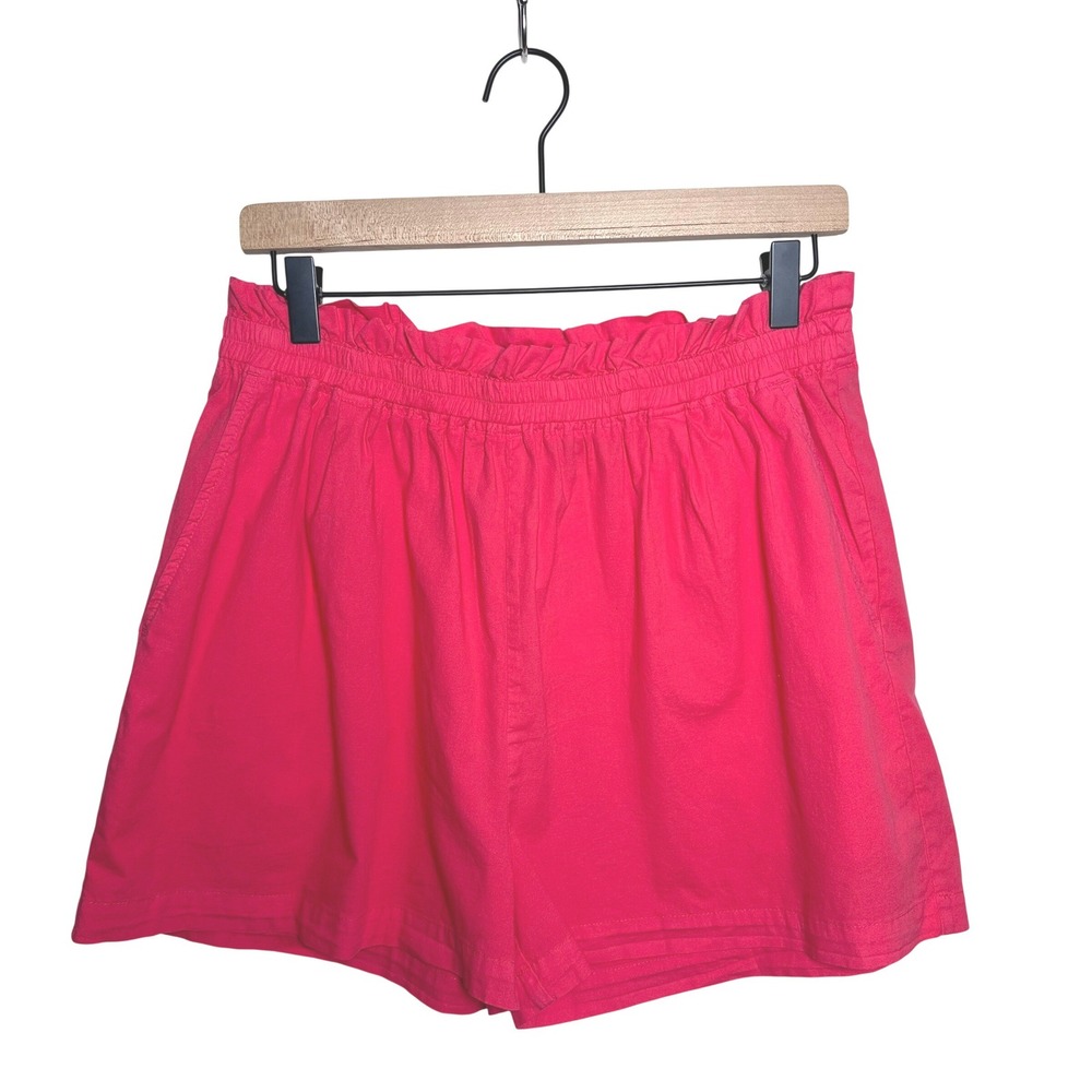 Monrow Poplin Paperbag Shorts Fire Coral Pink High‎ Rise XS Preppy Athleisure